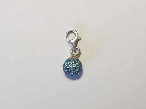 Sterling zilveren bedel lichtblauw bolletje Swarovski, Handtassen en Accessoires, Bedels, Zo goed als nieuw, Overige merken, Zilver