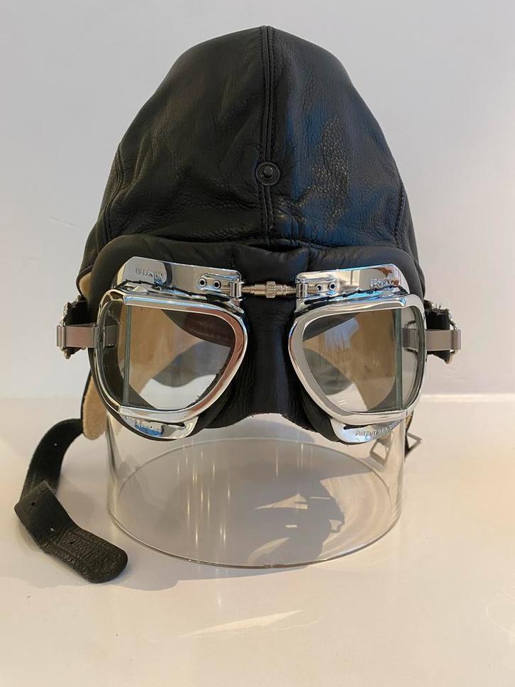 Lederen helm en bril van het merk “Connolly, Auto's, Oldtimers, Particulier, Zwart, Zwart, Leder, Ophalen