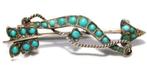 Antiek victoriaanse zilver en turquoise pijl & boog broche, Ophalen of Verzenden, Zilver