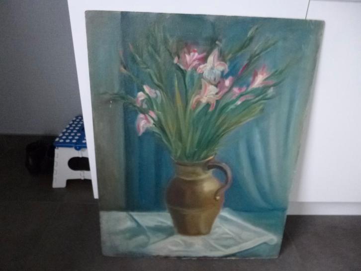 Schilderij : vaas met bloemen., Antiquités & Art, Art | Peinture | Classique, Enlèvement