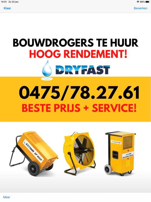 Bouwdroger huren, beste prijs en service,   5€/dag DF 400, Doe-het-zelf en Bouw, Ventilatie en Afzuiging, Ventilator, Ophalen
