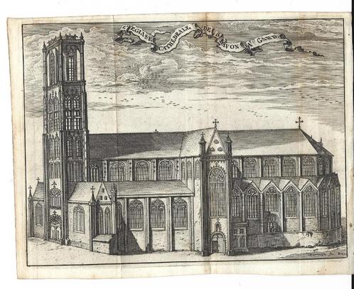 1720 - Gent - de kathedraal van Sint-Baafs, Antiek en Kunst, Kunst | Etsen en Gravures, Verzenden
