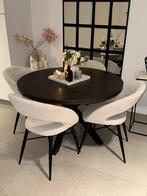 Moderne ronde eetkamertafel (120 cm) + 4 luxe bouclé stoelen, Huis en Inrichting, Tafels | Eettafels, Ophalen, Zo goed als nieuw