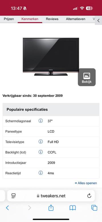 Samsung LE37B530 beschikbaar voor biedingen