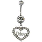 Stalen navelpiercing Diva hanger hart met zirkonia, Nieuw, Staal, Ophalen of Verzenden, Navelpiercing