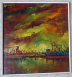 LEO JORDAENS / HAVENZICHT / OLIEVERF PANEEL / 72x67cm KADER, Antiek en Kunst, Kunst | Schilderijen | Modern, Ophalen