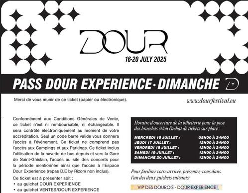 Full Experience Dour tickets - zondag 20/07 (100€ p. ticket), Tickets en Kaartjes, Evenementen en Festivals, Drie personen of meer