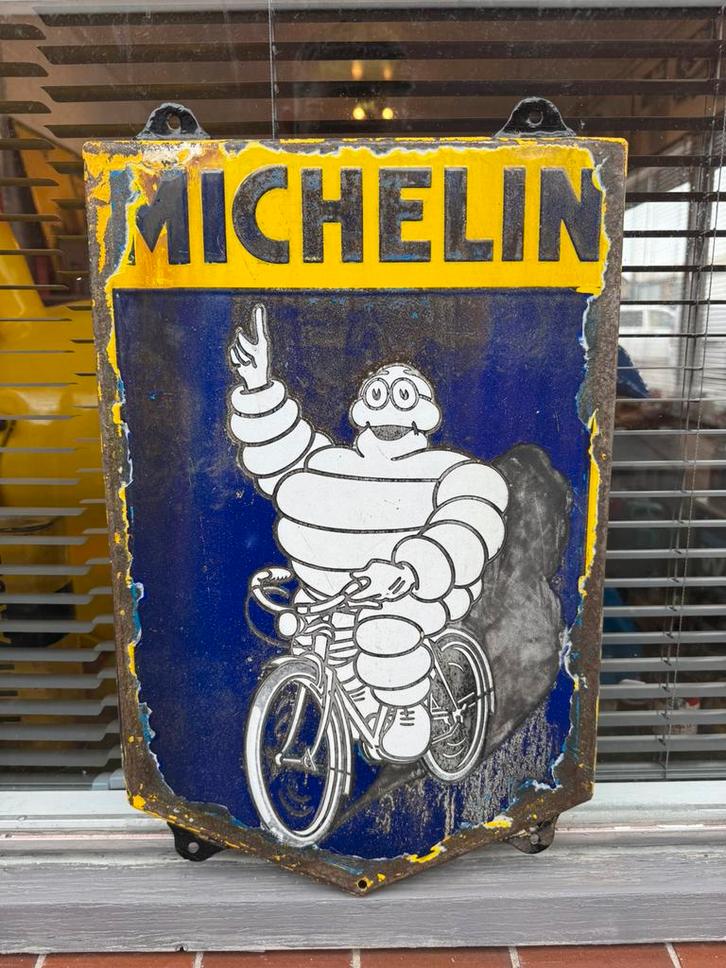 Panneau d'affichage en émail Michelin rare, Collections, Marques & Objets publicitaires, Utilisé, Panneau publicitaire, Enlèvement ou Envoi