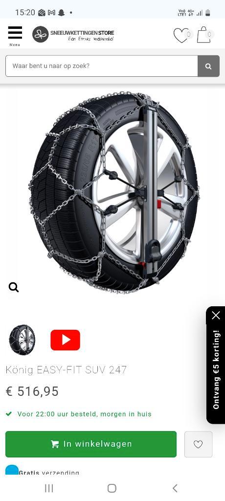 sneeuwkettingen konig easy fit SUV 247, Autos : Pièces & Accessoires, Pneus & Jantes, Pneu(s), Enlèvement