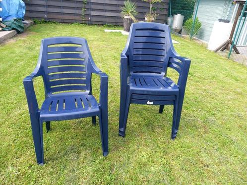 4 Chaises empilables Jardin + Coussins Longs, Jardin & Terrasse, Chaises de jardin, Comme neuf, Plastique, Empilable, Enlèvement