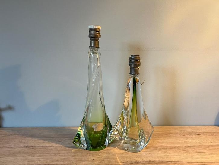 Val Saint Lambert – 2 groene kristallen lampvoeten, Antiek en Kunst, Antiek | Glaswerk en Kristal, Ophalen