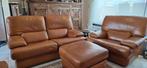 canapé cuir marron + fauteuil + pouf, Ophalen, Minder dan 75 cm, 150 tot 200 cm, Leer