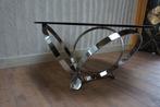 Sale: Vintage Space Age salontafel met glazen blad, Huis en Inrichting, Tafels | Salontafels, Ophalen, Gebruikt, Rond, Glas
