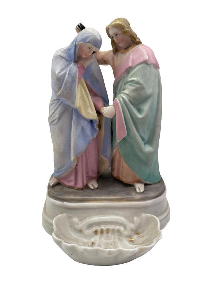 Oude religieuze groep — Visitatie — 19e eeuws koekje — 14 cm, Antiek en Kunst, Antiek | Porselein, Ophalen of Verzenden