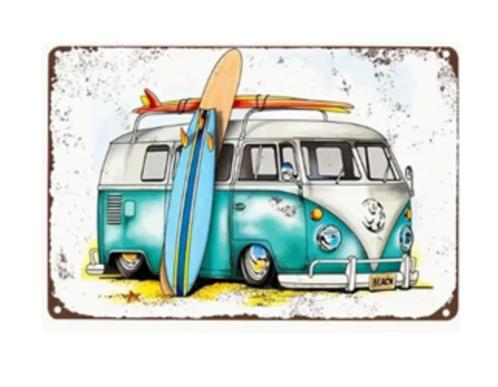 Retro Busje blikken decoratie plaat, Verzamelen, Merken en Reclamevoorwerpen, Zo goed als nieuw, Reclamebord, Ophalen of Verzenden