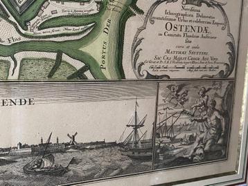 Ingekleurde kopergravure "Oostende" Matthäus Seutter beschikbaar voor biedingen