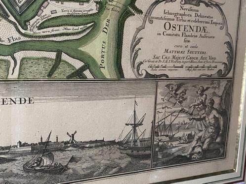 Ingekleurde kopergravure "Oostende" Matthäus Seutter, Antiek en Kunst, Kunst | Etsen en Gravures, Ophalen
