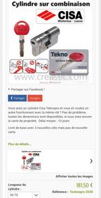 Barillet sécurisé CISA TEKNOPRO 2 clés et carte, Ophalen of Verzenden