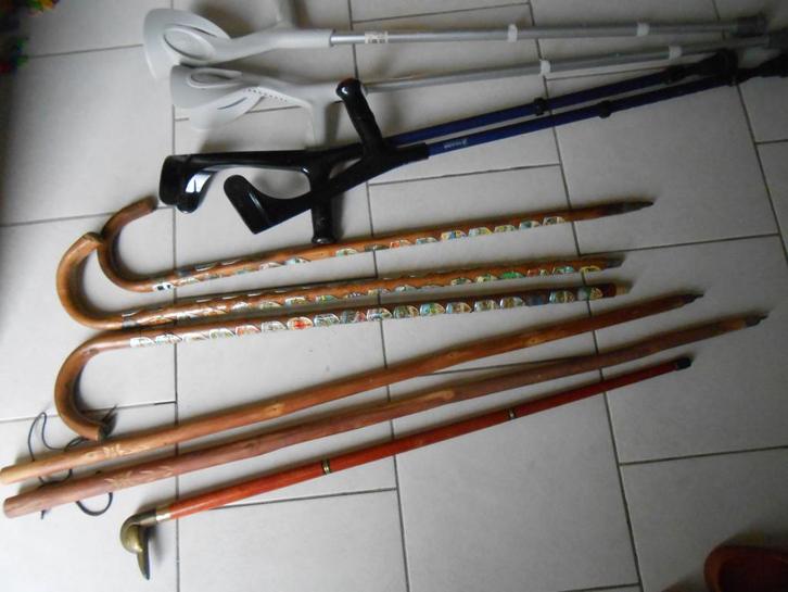 canne antique randonnée, à écussons ou secret, béquille LIRE, Antiek en Kunst, Curiosa en Brocante, Ophalen