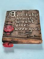 Oud gipsen wandbord met spreuk, Ophalen of Verzenden