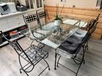 Smeedijzeren tafel en stoelen, Ophalen, Zo goed als nieuw, Glas