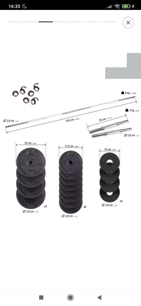 Halterset domyos 50kg, Sport en Fitness, Fitnessmaterialen, Zo goed als nieuw, Halterset, Armen, Benen, Borst, Buik, Rug, Ophalen