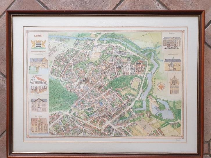 Gravure. Carte Diest Art. Carte axonométrique., Antiquités & Art, Art | Eaux-fortes & Gravures, Enlèvement
