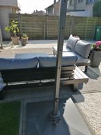 Prachtig zwart metalen tuinmeubilair met nieuwe grijze kusse, Ophalen, 4 zitplaatsen, Bank, Tuinset
