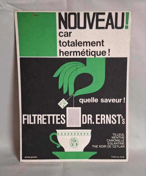 Plaque publicitaire 1965 Filtres à thé Dr. Ernst's, Collections, Marques & Objets publicitaires, Utilisé, Panneau publicitaire