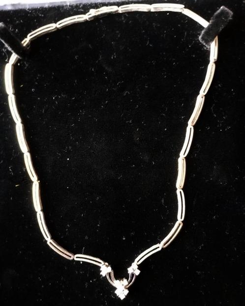 Wit gouden halsketting met briljanten 18 Karaat., Handtassen en Accessoires, Kettingen, Zo goed als nieuw, Goud, Wit, Met edelsteen