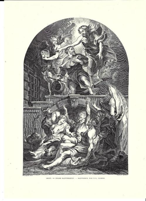 1892 - Aalst - Sint Roch in de Sint-Martinuskerk, Antiek en Kunst, Kunst | Etsen en Gravures, Ophalen of Verzenden