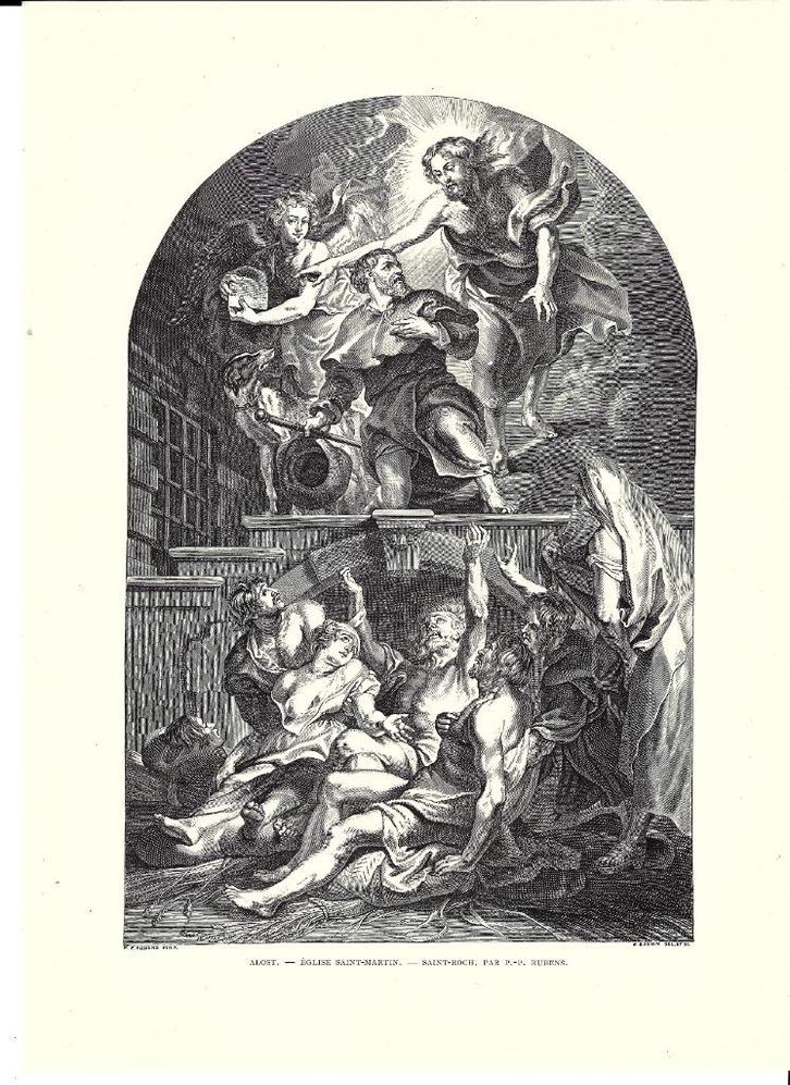 1892 - Aalst - Sint Roch in de Sint-Martinuskerk, Antiek en Kunst, Kunst | Etsen en Gravures, Ophalen of Verzenden