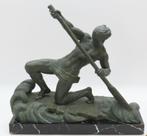 Art Deco beeld Roeier , kunst brons op marmer , get. Ouline, Ophalen