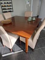 Vierkante massief houten tafel met 6 stoelen (leder), Maison & Meubles, Chaises, Enlèvement