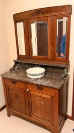 Antieke/Vintage Commode met Spiegel – Massief Hout, Antiek en Kunst, Ophalen