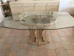Eettafel in rotan met glazen blad en 6 stoelen, Huis en Inrichting, Ophalen, Zo goed als nieuw, Glas