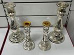 Zeldzame set van 4 antieke kandelaars zilverkleurig kwikglas, Ophalen, Glas