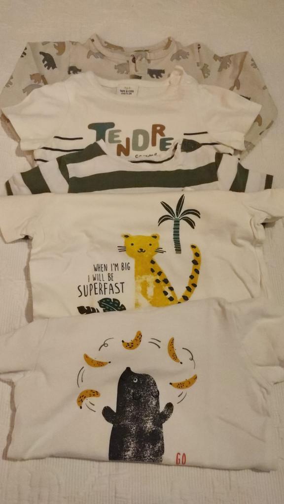 Lot de 5 T-shirt coton -  12 mois - 74 cm, Enfants & Bébés, Vêtements de bébé | Taille 74, Utilisé, Garçon, Chemisette ou Manches longues