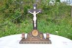 crucifix double bougeoirs bois et cuivre, Enlèvement ou Envoi