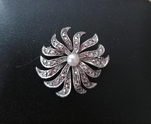 Schitterende antieke broche van 835 zilver en marcasiet, Handtassen en Accessoires, Broches, Zo goed als nieuw, Zilver, Zilver