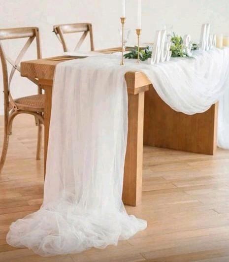Wit transparante mesh tafelloper, Hobby en Vrije tijd, Feestartikelen, Zo goed als nieuw, Ophalen