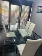 Glazen tafel + 5 stoelen, Huis en Inrichting, Tafels | Eettafels, Ophalen, Gebruikt, 50 tot 100 cm, Glas