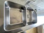 Aanrecht inox/rsv met 2 ingewerkte spoelbakken 215x60cm, Huis en Inrichting, Ophalen, Gebruikt, 50 tot 75 cm, 200 cm of meer