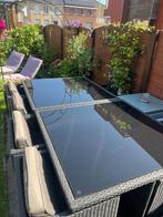 Tuin- terrastafel en zetels, Tuin en Terras, Ophalen, Gebruikt, Rotan, 8 zitplaatsen