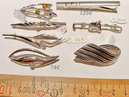 Broches de divers motifs + pince à cravate en argent  NEUVES, Handtassen en Accessoires, Broches, Nieuw, Zilver, Zilver, Met edelsteen