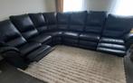 Te koop zwarte ledere hoekzetel met 2 relaxen, Ophalen, Gebruikt, Leer