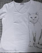 T-shirt blanc "Together" motif chat, Nieuw, Maat 38/40 (M), Ophalen of Verzenden, Lange mouw