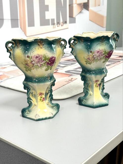 2x Antiek 1950 franse Vaas Vazen Barok Barrok Porselein, Antiek en Kunst, Curiosa en Brocante, Ophalen of Verzenden