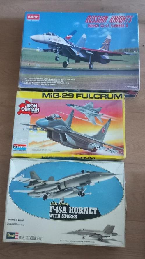 Lot 1/48 - Su-27 - MiG-29 - F/A-18, Hobby & Loisirs créatifs, Modélisme | Avions & Hélicoptères, Comme neuf, Avion, Plus grand que 1:72