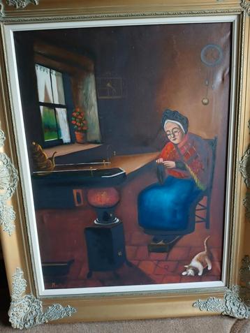 Très belle peinture ancienne sur toile ancienne signée, Enlèvement ou Envoi